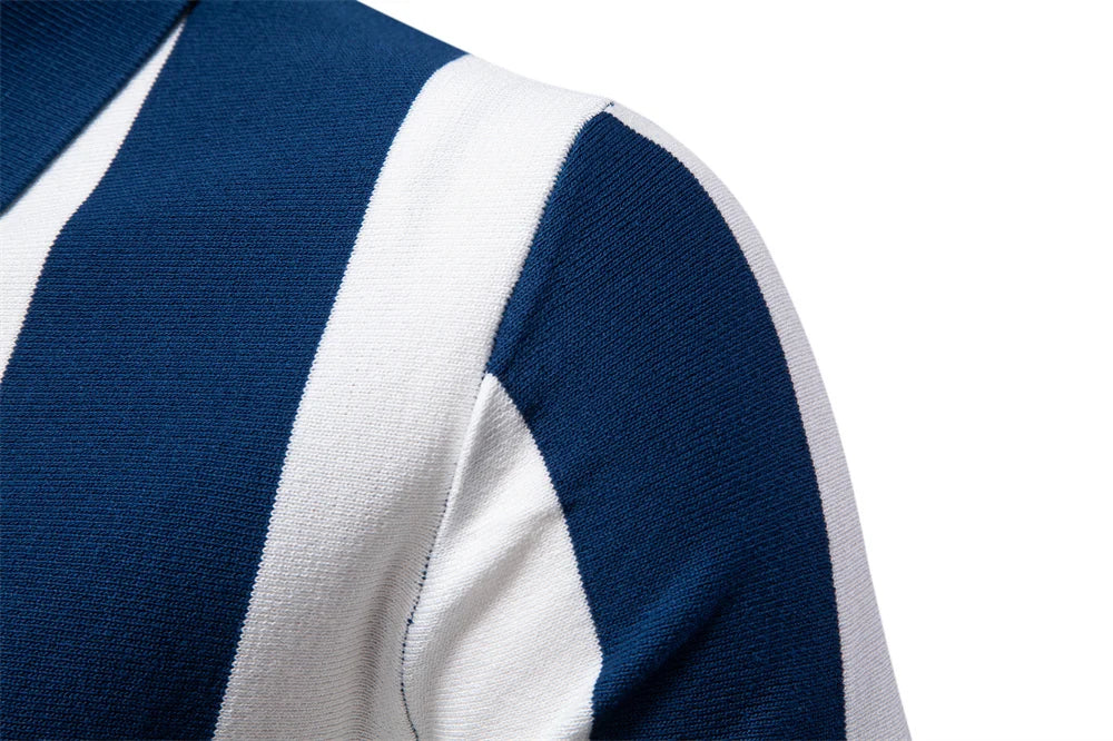 New Summer Men's Contrast Striped Polo Shirt with Comfortable Fit