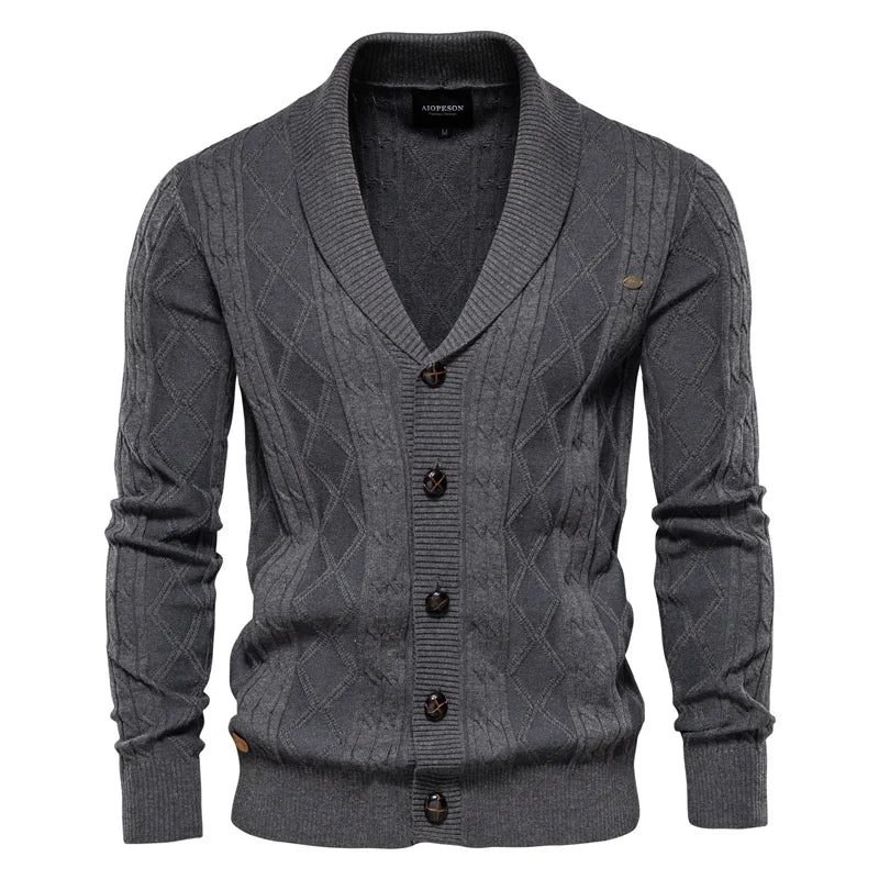 Cardigan in maglia Argyle da uomo: classico maglione in cotone con bottoni per lo stile invernale