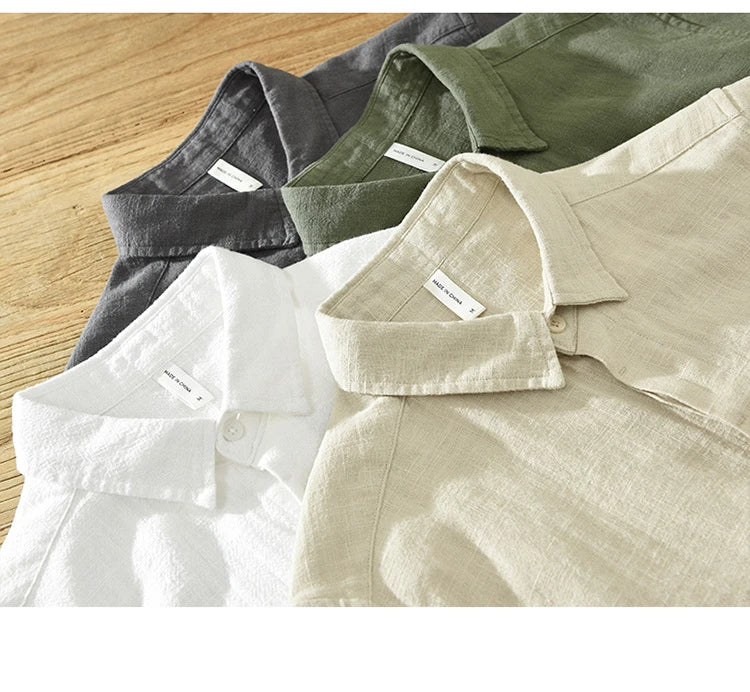 Camicia a maniche corte in lino e cotone da uomo