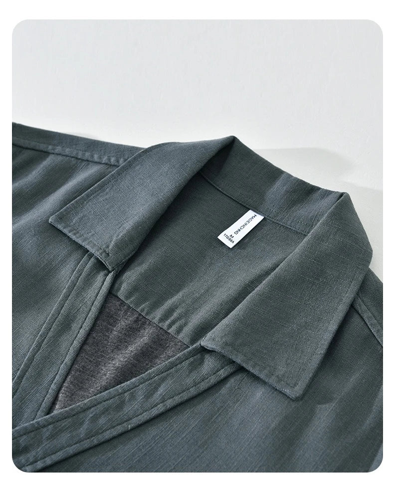 Giacca vintage in cotone e lino da uomo – Streetwear autunnale a strati dalla vestibilità ampia