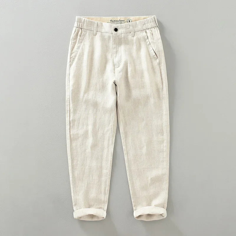 Breathable 100% Linen Casual Pants -  Clothing Slim Ankle-length Pants