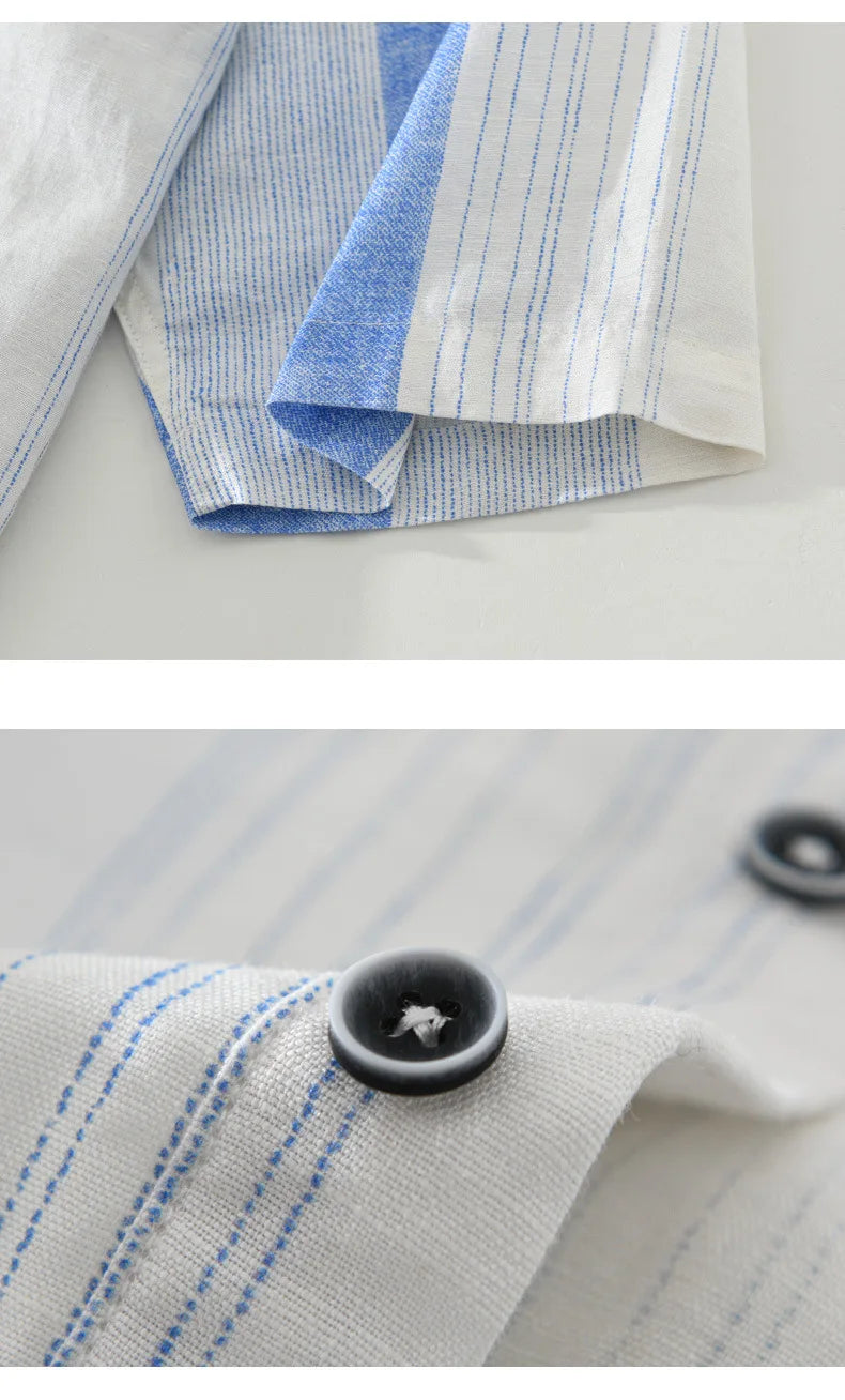 Men’s 100% Linen Shirt – Striped Design