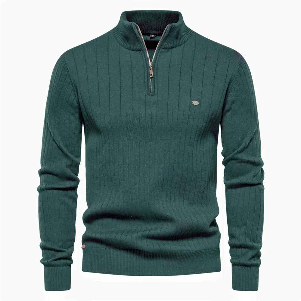 Men’s Half-Zip Cotton Sweater – Mock Neck Knit Pullover, Autumn/Winter Edition