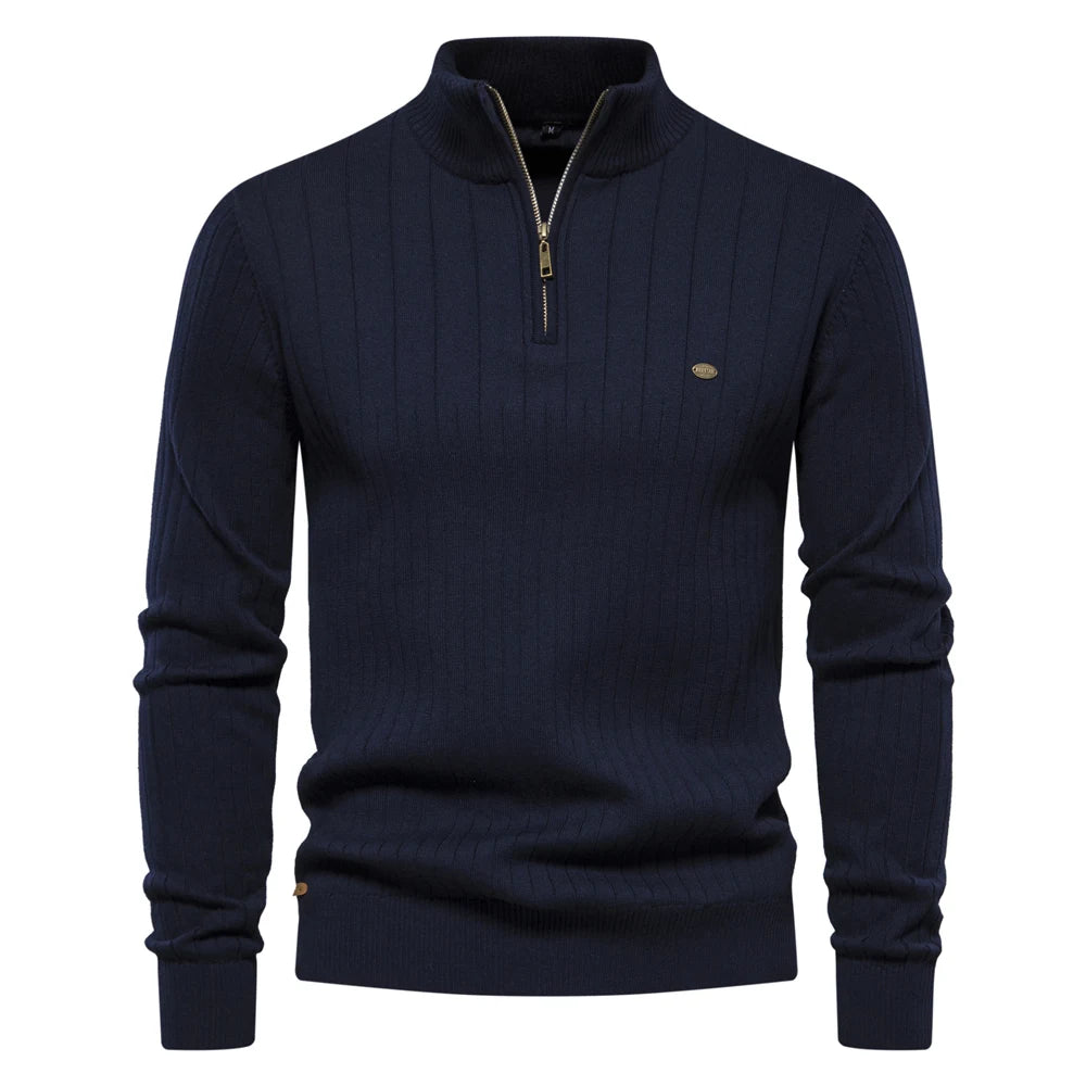 Men’s Half-Zip Cotton Sweater – Mock Neck Knit Pullover, Autumn/Winter Edition