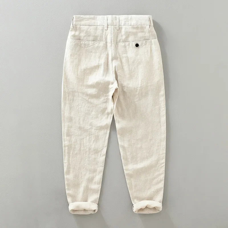 Breathable 100% Linen Casual Pants -  Clothing Slim Ankle-length Pants