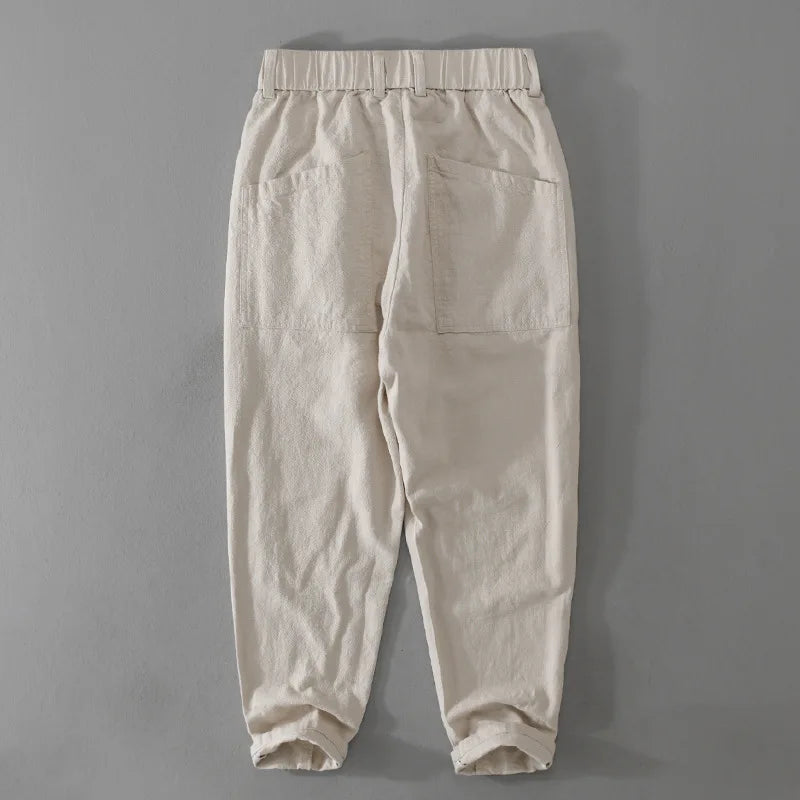 Pantaloni cargo in lino da uomo – Abbigliamento casual leggero da strada