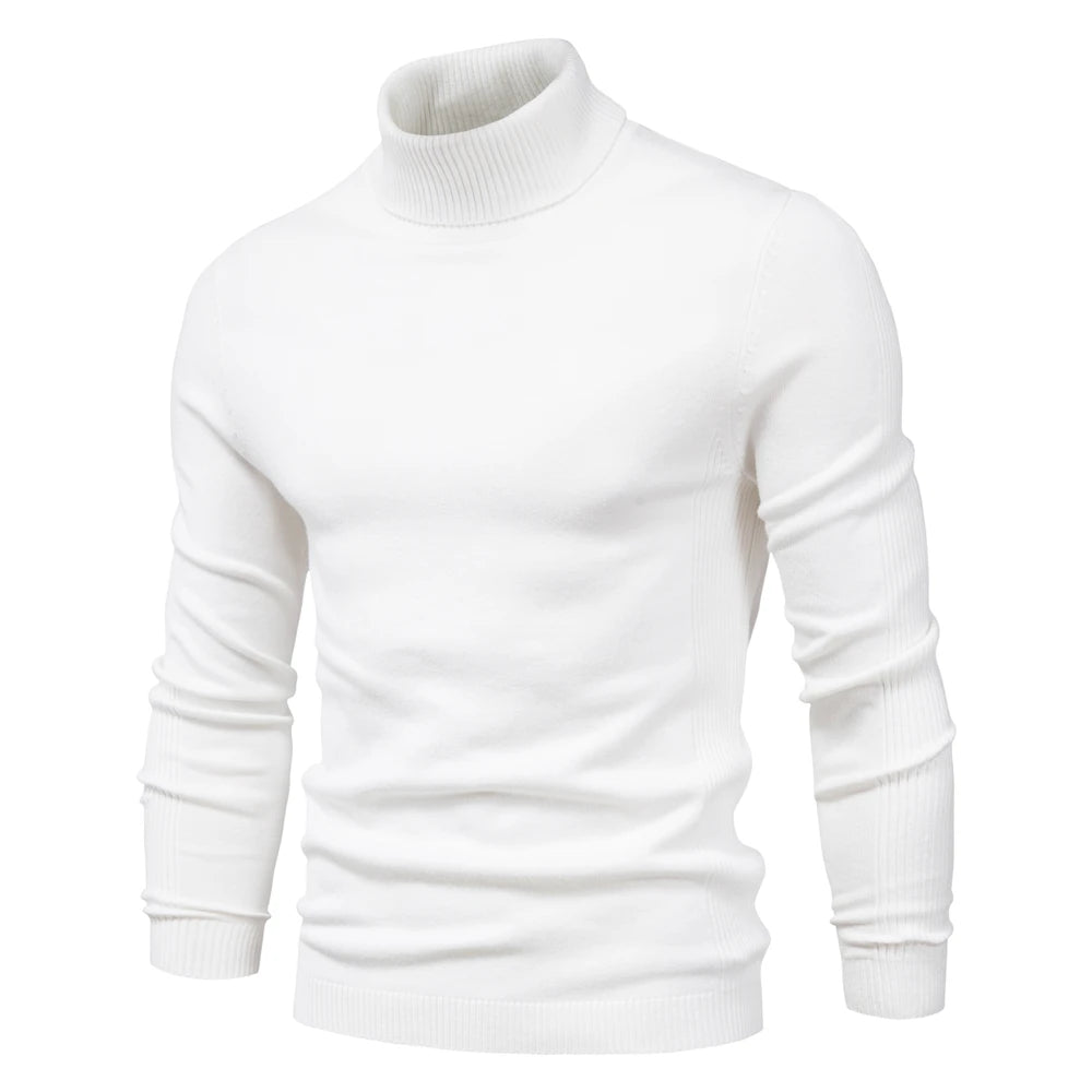 Men’s Classic Turtleneck Sweater – Slim Fit, Solid Color, Warm Winter Pullover