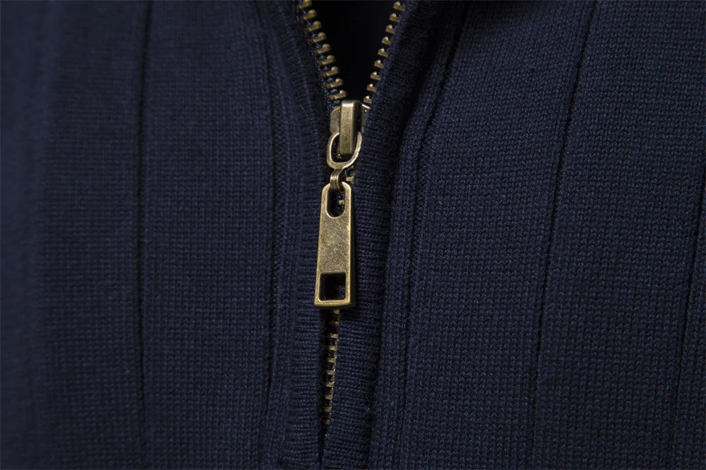 Men’s Half-Zip Cotton Sweater – Mock Neck Knit Pullover, Autumn/Winter Edition