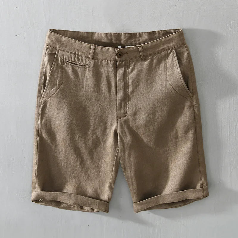 100% Linen Casual Shorts - Slim Solid Color Pants Oversize