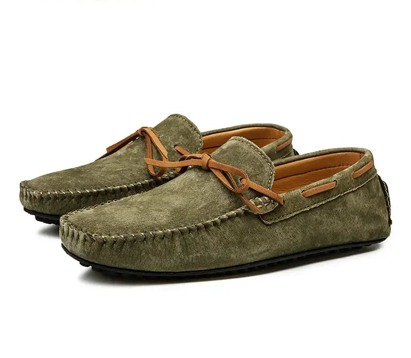 Mocassini da uomo in vera pelle verde – traspiranti, casual, slip-on