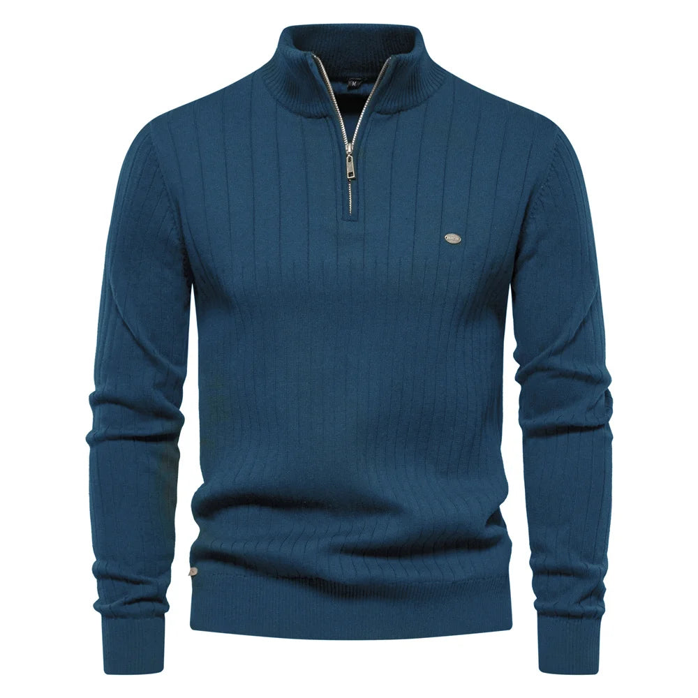 Men’s Half-Zip Cotton Sweater – Mock Neck Knit Pullover, Autumn/Winter Edition