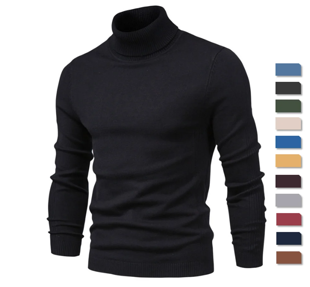 Men’s Classic Turtleneck Sweater – Slim Fit, Solid Color, Warm Winter Pullover