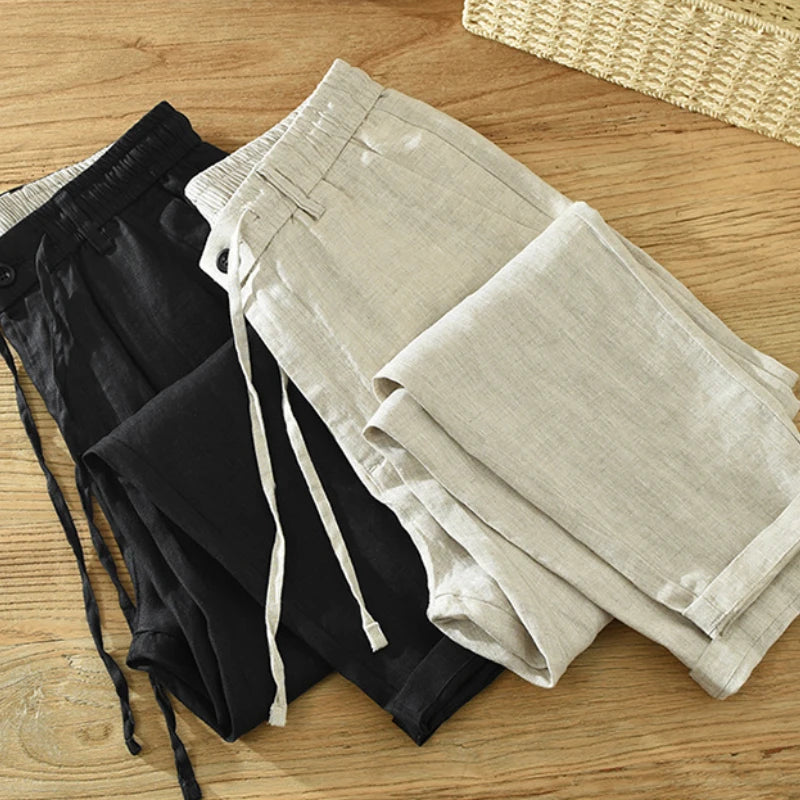 Pantaloni casual retrò da uomo in lino 100% - Abbigliamento da strada traspirante