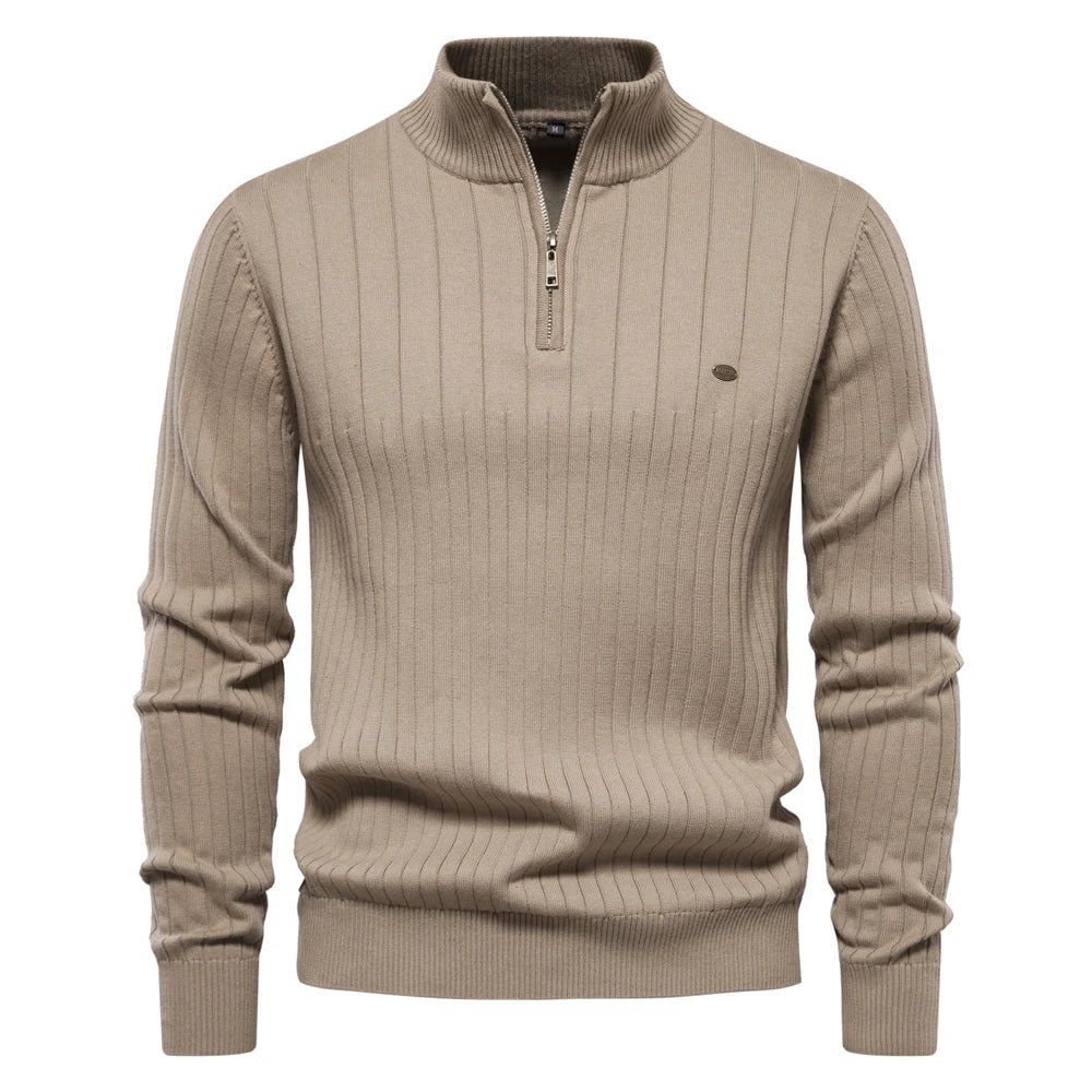 Men’s Half-Zip Cotton Sweater – Mock Neck Knit Pullover, Autumn/Winter Edition