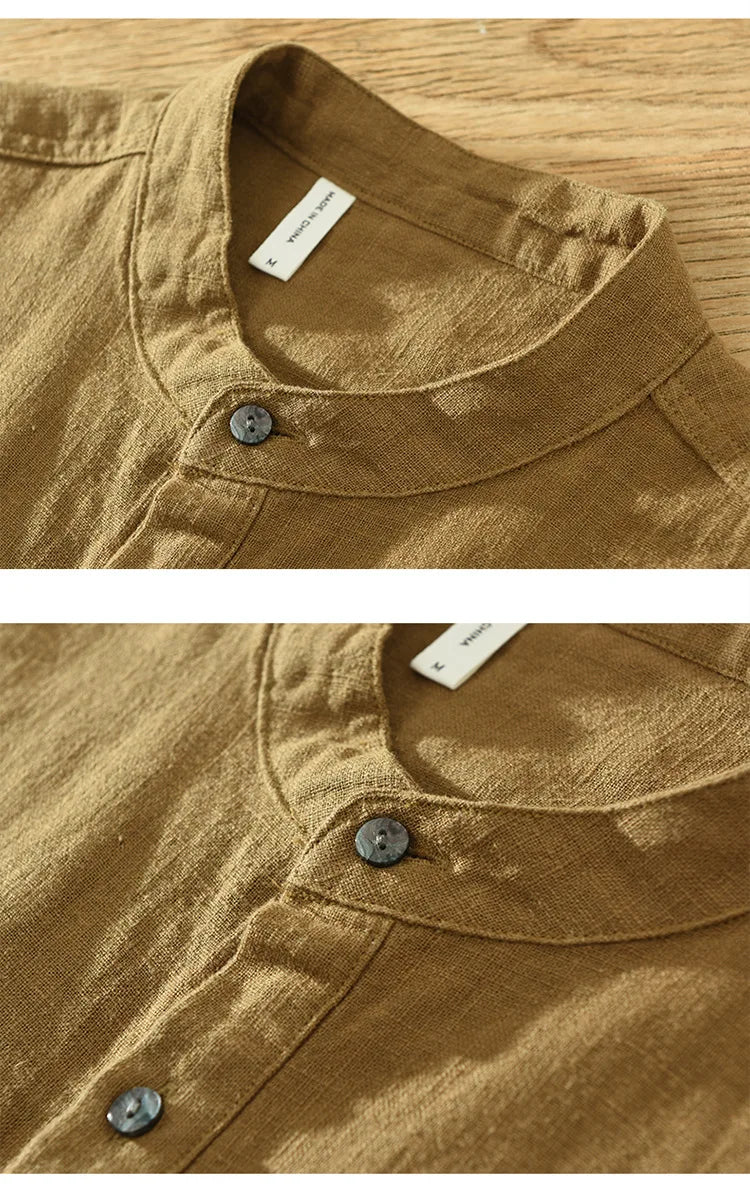 70% Linen 30% Cotton Casual Pullover Shirt - Men Clothing Vintage Short Sleeve Streetwear