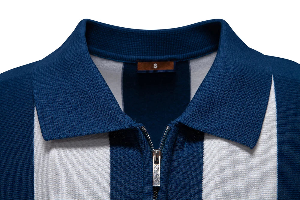 New Summer Men's Contrast Striped Polo Shirt with Comfortable Fit