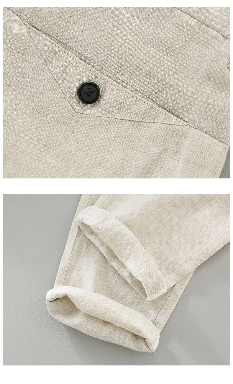 Breathable 100% Linen Casual Pants -  Clothing Slim Ankle-length Pants
