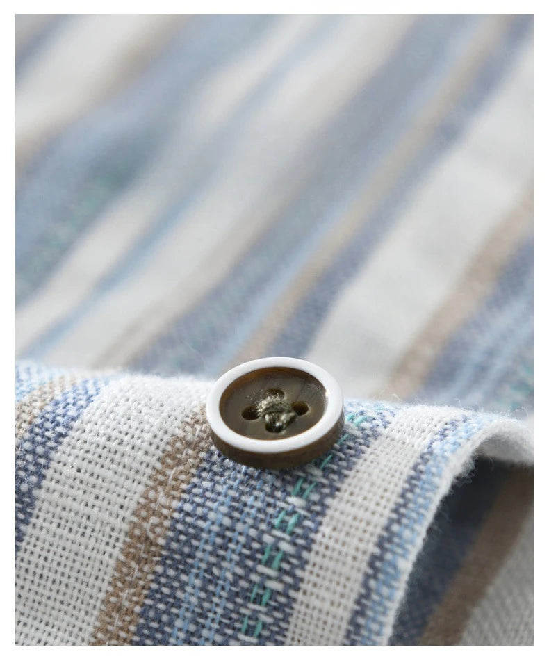 Striped 100% Linen Short-Sleeve Shirt – Refined Ease for Timeless Style