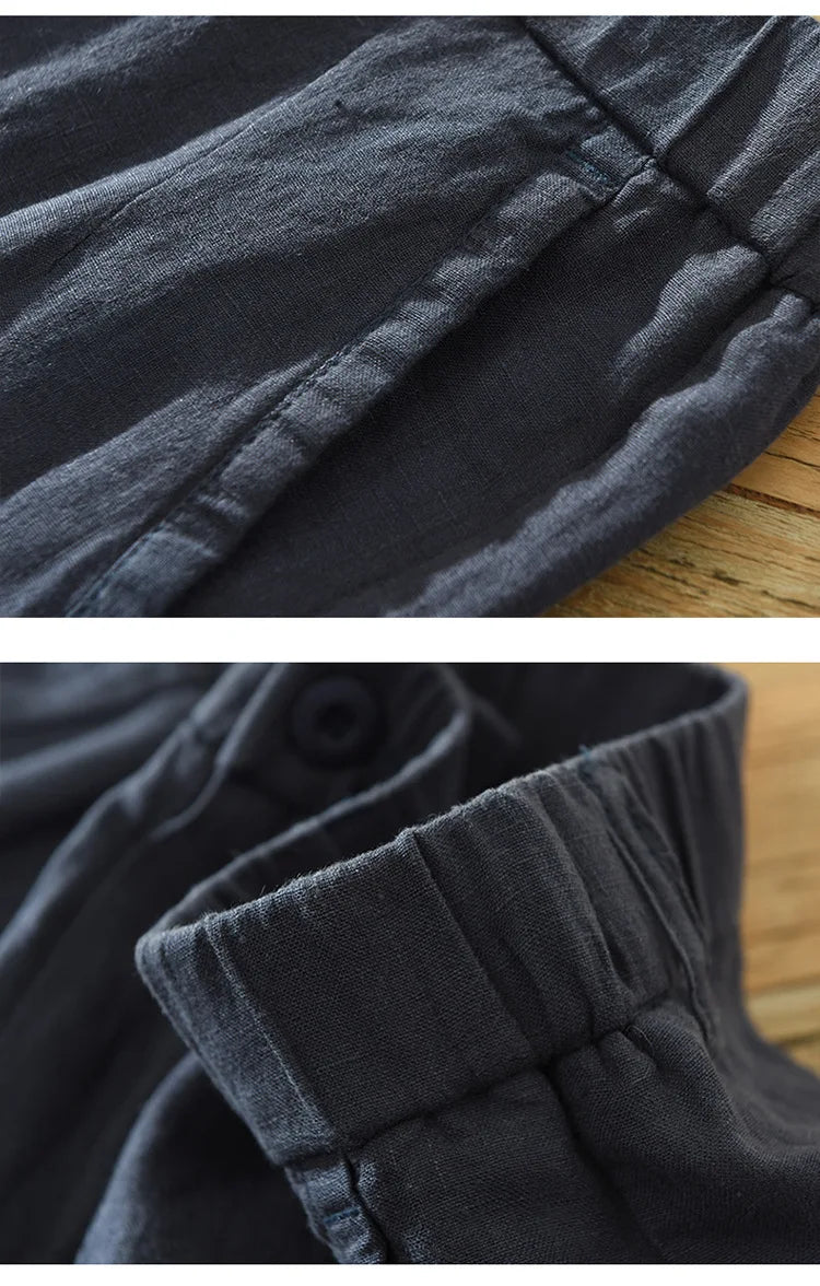 Simple Loose Breathable 100% Linen Shorts - Clothing Thin Straight Big Pockets