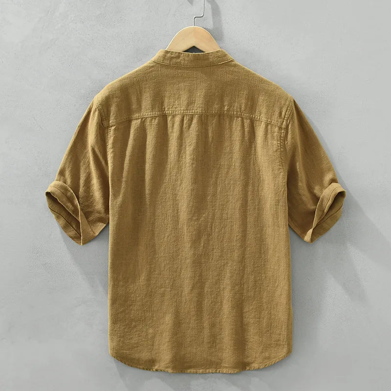 70% Linen 30% Cotton Casual Pullover Shirt - Men Clothing Vintage Short Sleeve Streetwear
