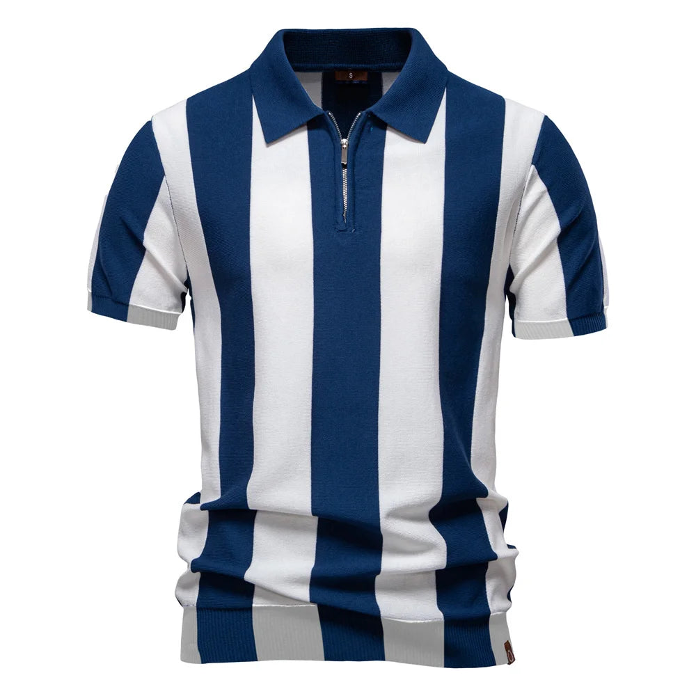 New Summer Men's Contrast Striped Polo Shirt with Comfortable Fit