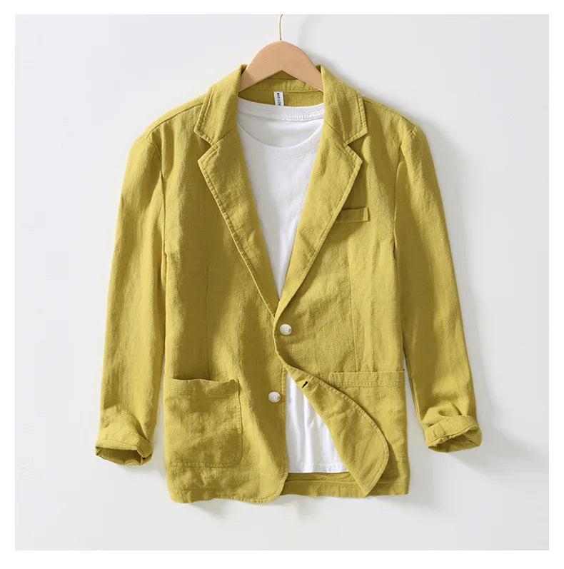 Blazer da uomo in lino e cotone – Giacca casual primaverile safari | Blazer leggero oversize in tinta unita