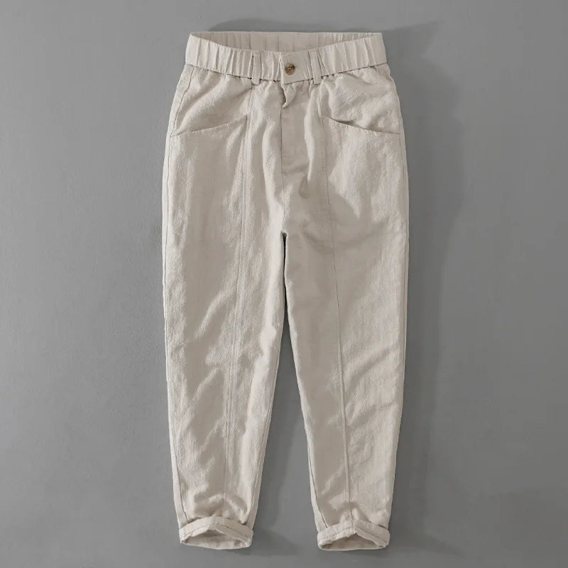 Pantaloni cargo in lino da uomo – Abbigliamento casual leggero da strada