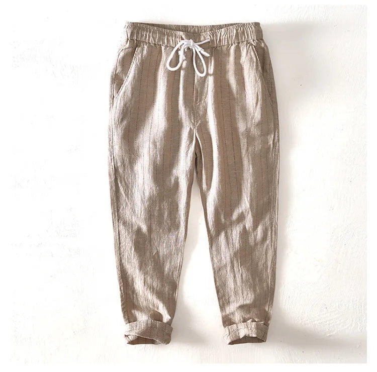 Men’s Linen And Cotton Pants – Subtle Stripes