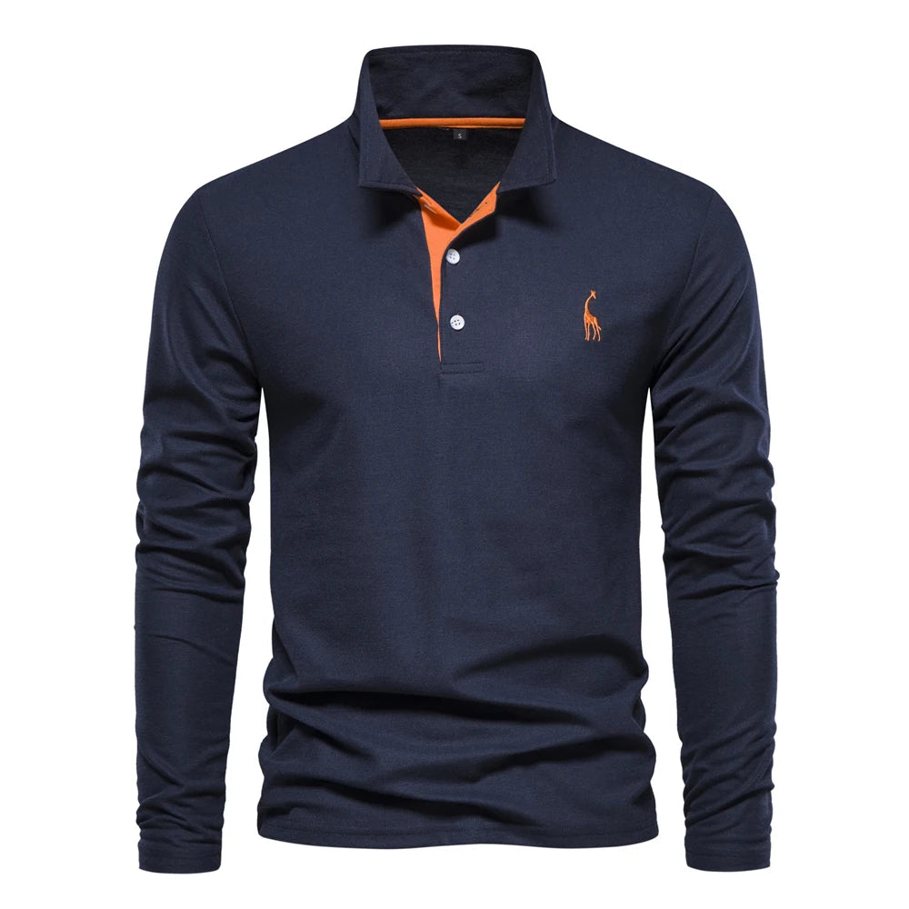 New Men's Embroidery Polo Long Sleeve Social