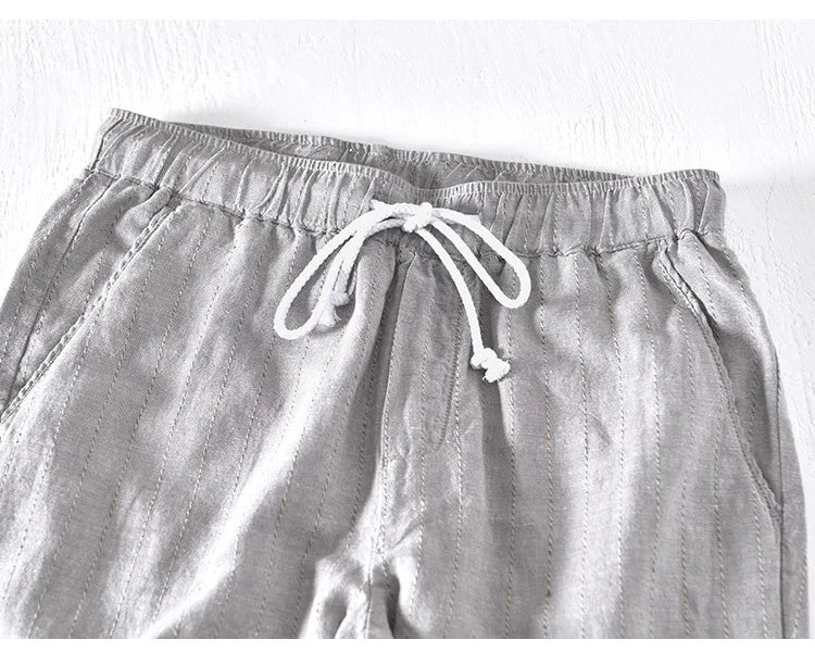 Men’s Linen And Cotton Pants – Subtle Stripes