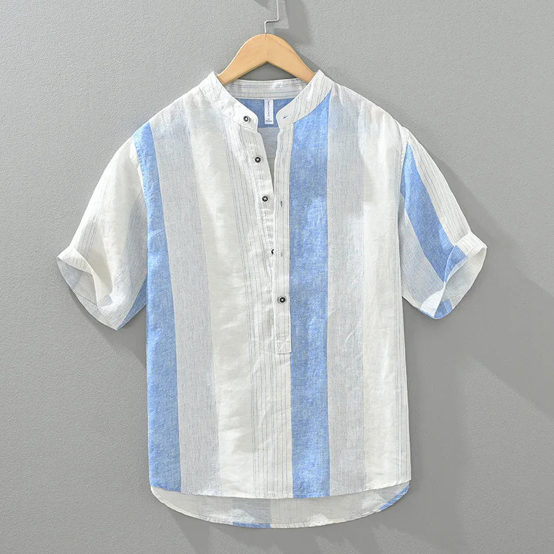 Men’s 100% Linen Shirt – Striped Design