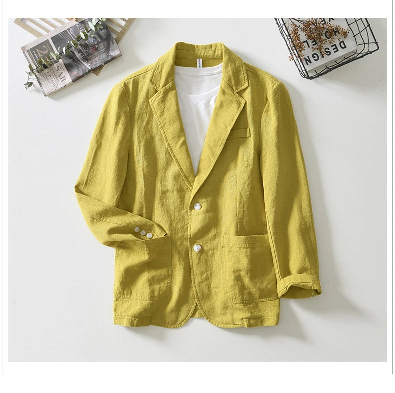 Blazer da uomo in lino e cotone – Giacca casual primaverile safari | Blazer leggero oversize in tinta unita