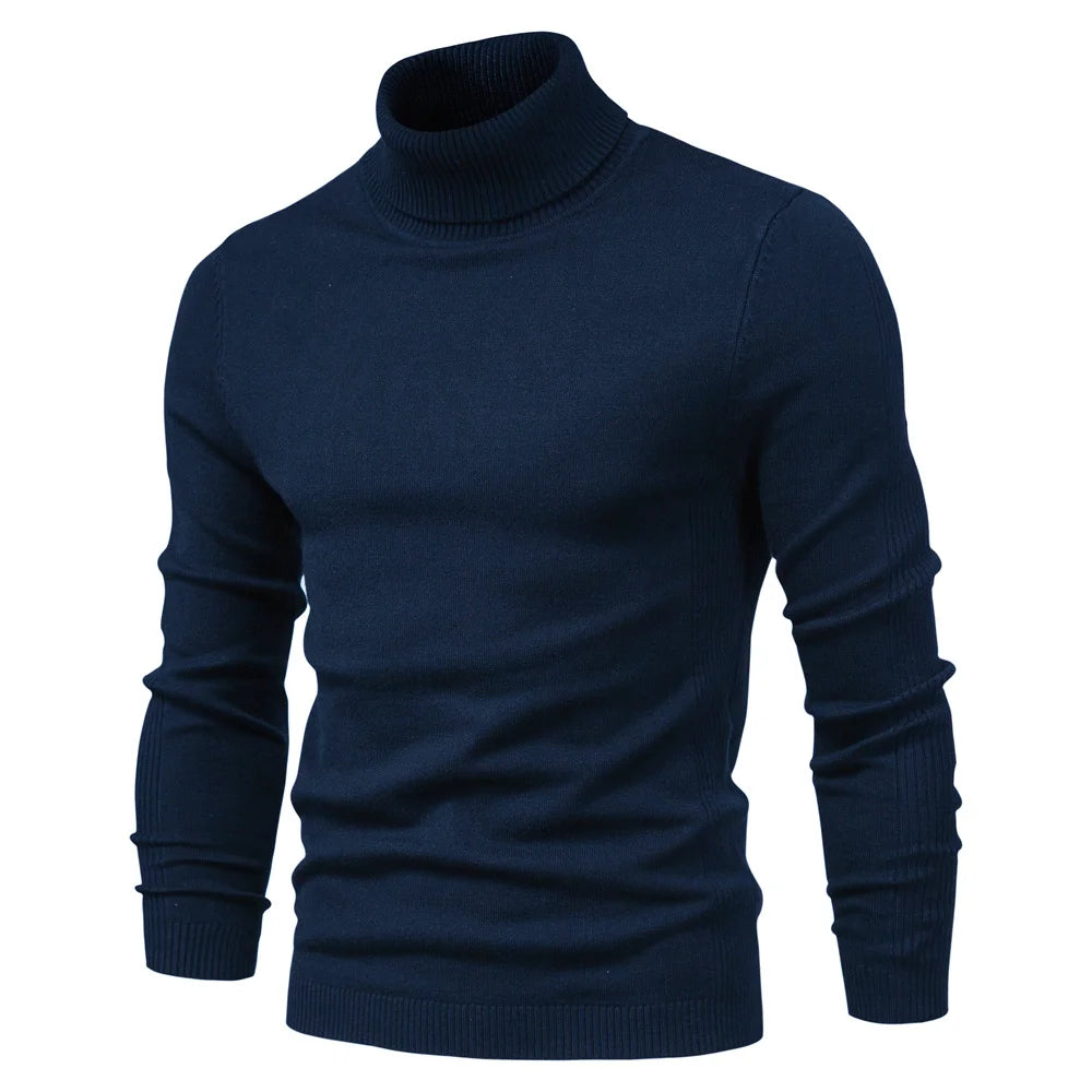 Men’s Classic Turtleneck Sweater – Slim Fit, Solid Color, Warm Winter Pullover