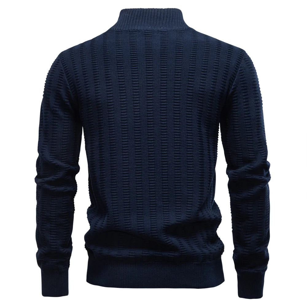 Maglione da uomo in cotone di lusso con mezza zip – Pullover in maglia spessa in stile Old Money