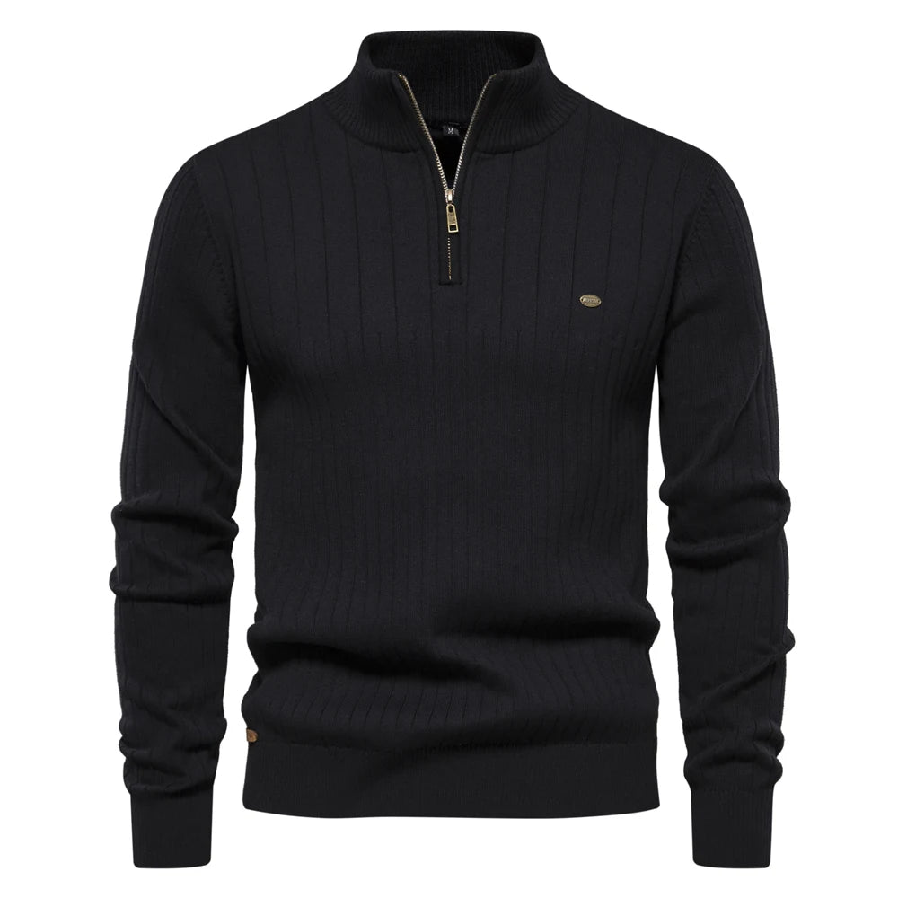 Men’s Half-Zip Cotton Sweater – Mock Neck Knit Pullover, Autumn/Winter Edition