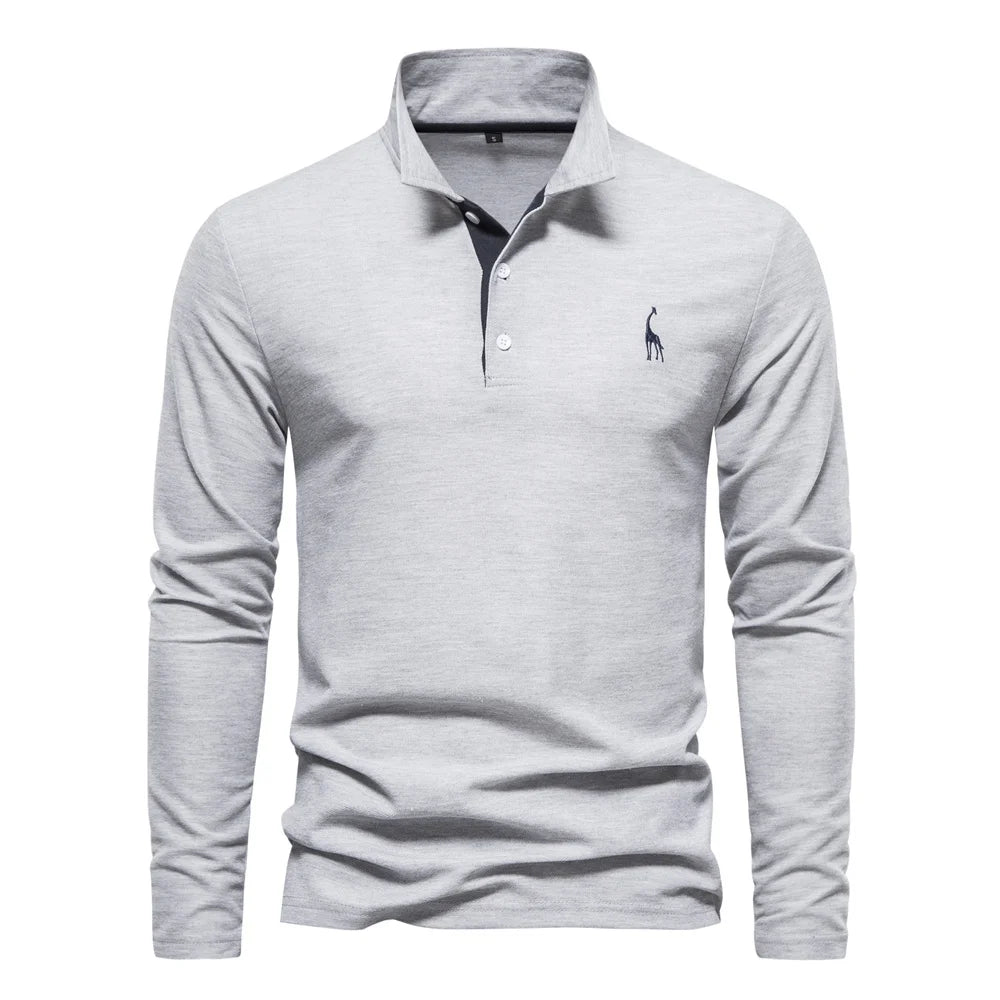 New Men's Embroidery Polo Long Sleeve Social