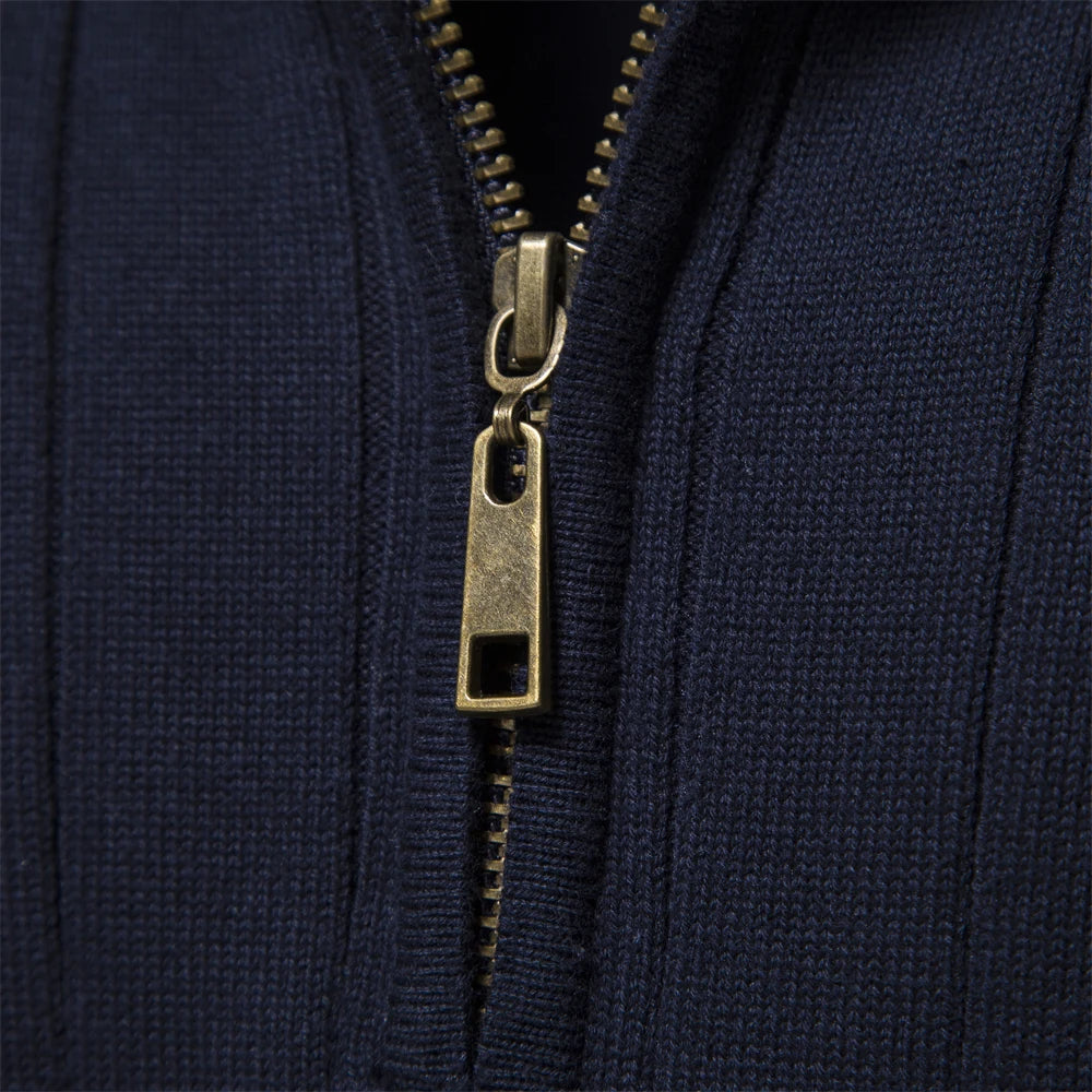 Men’s Half-Zip Cotton Sweater – Mock Neck Knit Pullover, Autumn/Winter Edition