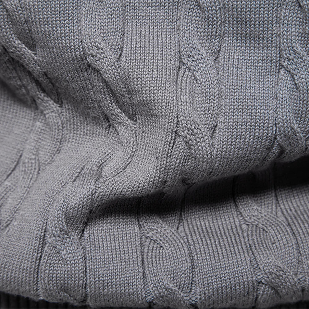 Men’s Embroidered Cotton Sweater – Classic Cable Knit Crewneck Pullover