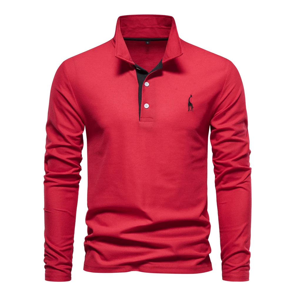 New Men's Embroidery Polo Long Sleeve Social