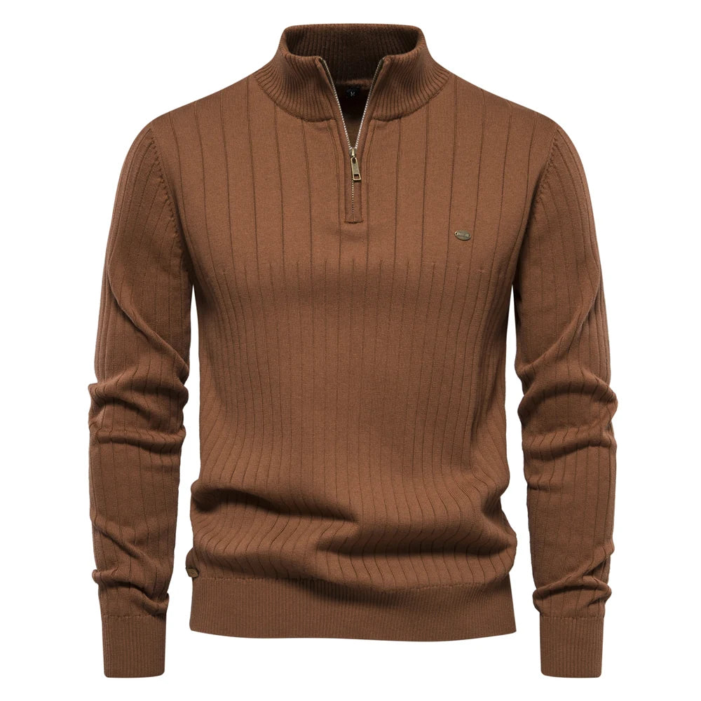 Men’s Half-Zip Cotton Sweater – Mock Neck Knit Pullover, Autumn/Winter Edition