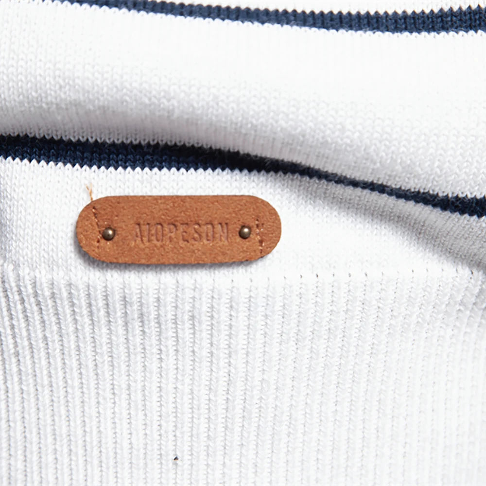 Maglione in maglia di cotone a righe da uomo – Pullover casual classico con scollo a V