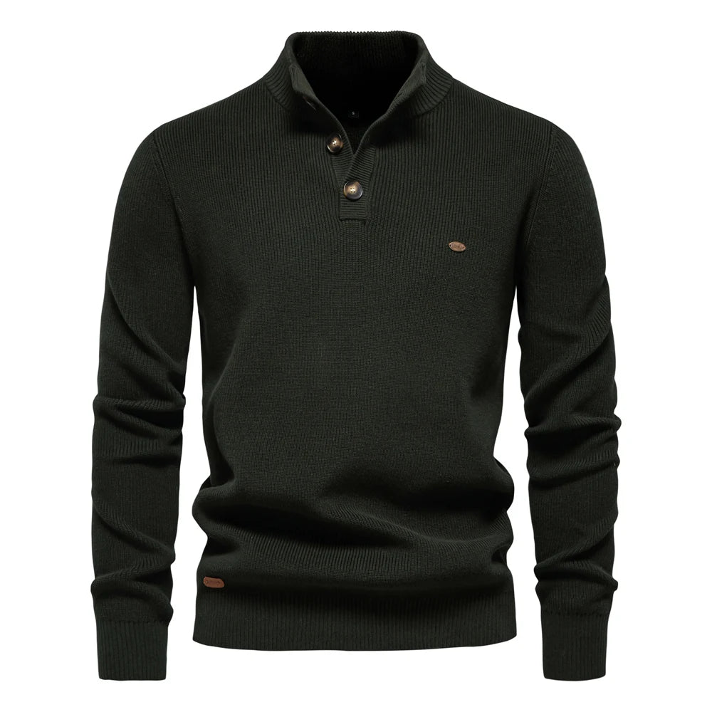 Men’s Half-Zip Cotton Sweater – Mock Neck Knit Pullover, Autumn/Winter Edition