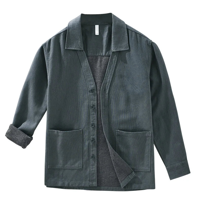 Giacca vintage in cotone e lino da uomo – Streetwear autunnale a strati dalla vestibilità ampia