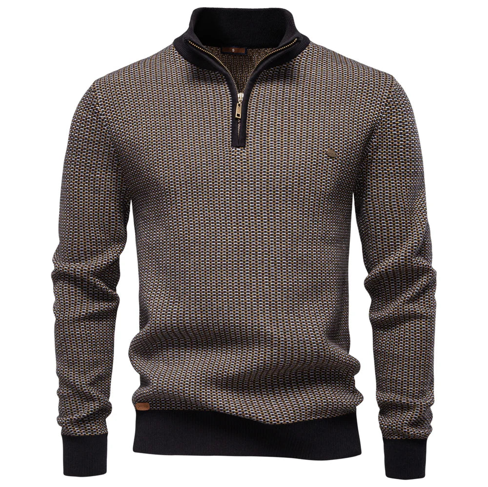 Maglione classico da uomo in misto cotone con mezza zip – Pullover invernale Old Money in maglia spessa