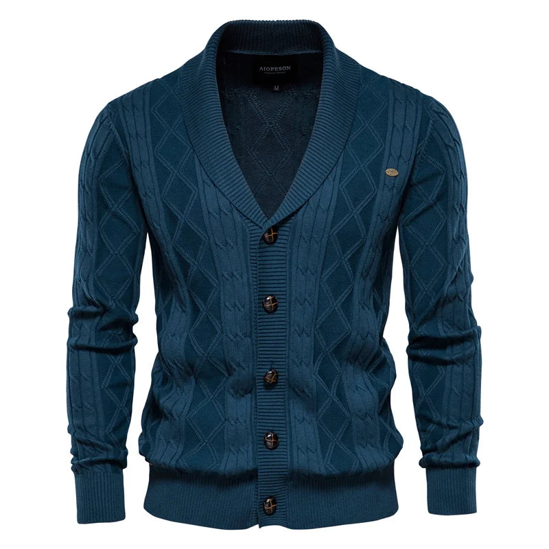 Cardigan in maglia Argyle da uomo: classico maglione in cotone con bottoni per lo stile invernale