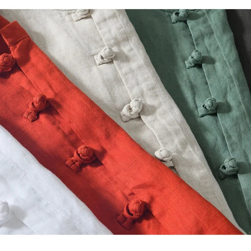 Camicia da uomo a maniche corte in lino 100% – Streetwear casual estivo slim fit