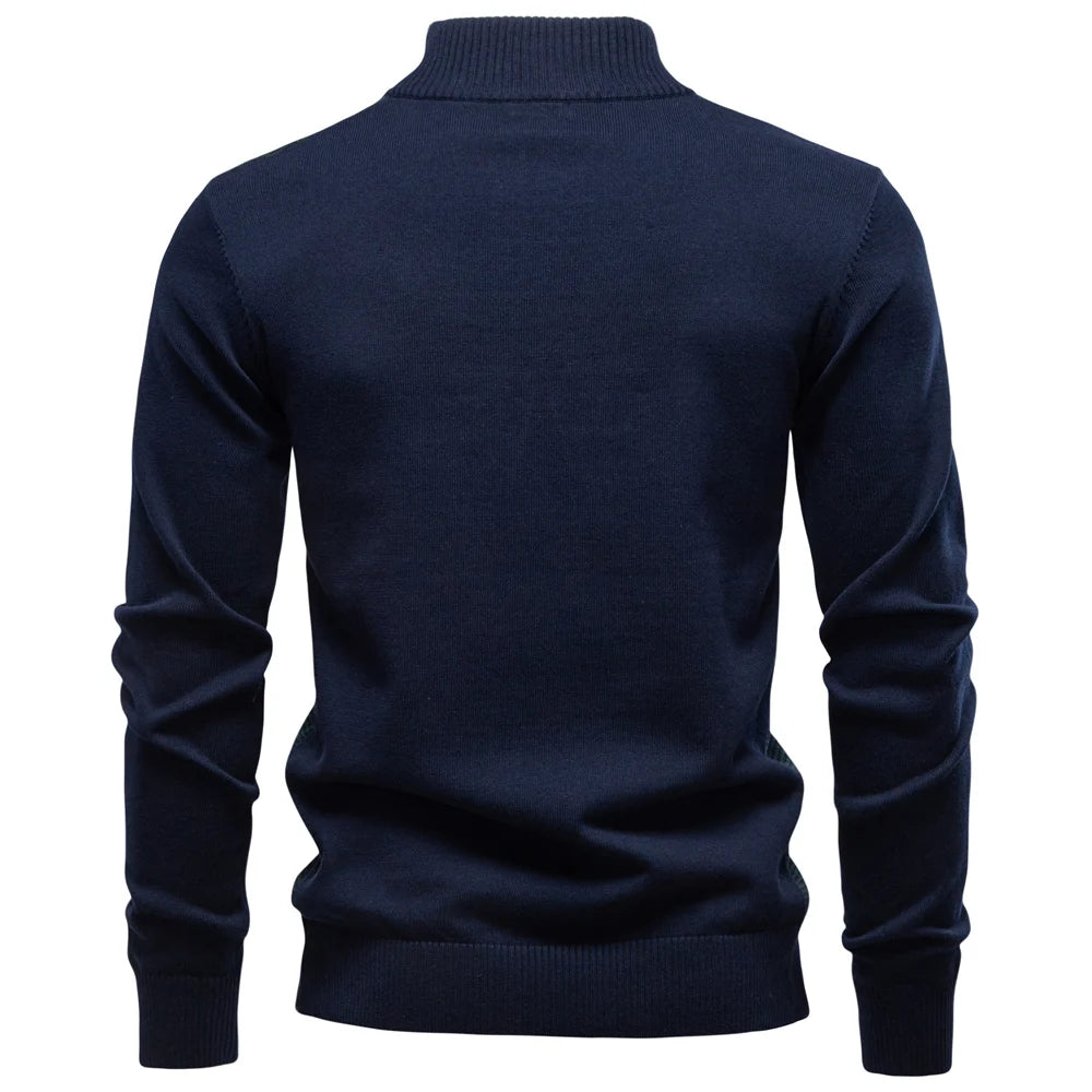 Maglione da uomo in cotone con mezza zip – Pullover caldo lavorato a maglia con collo alto