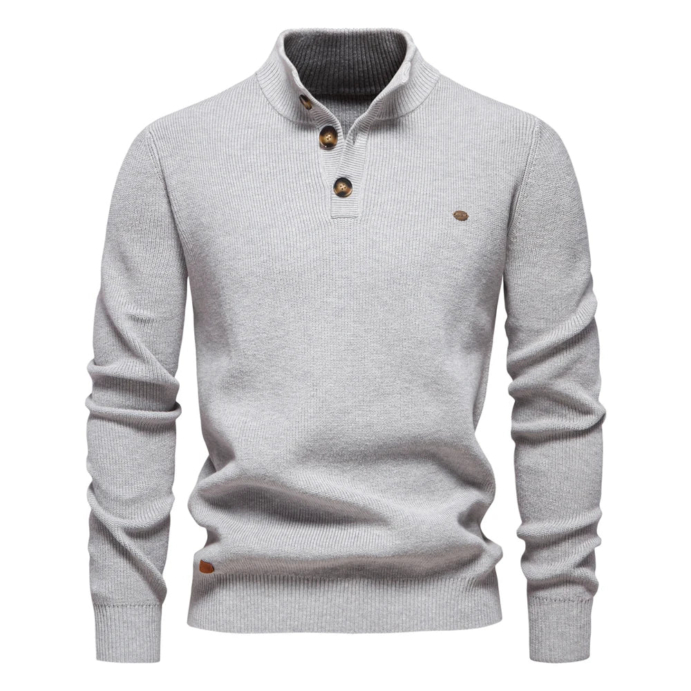 Men’s Half-Zip Cotton Sweater – Mock Neck Knit Pullover, Autumn/Winter Edition
