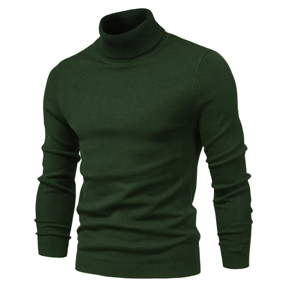 Men’s Classic Turtleneck Sweater – Slim Fit, Solid Color, Warm Winter Pullover