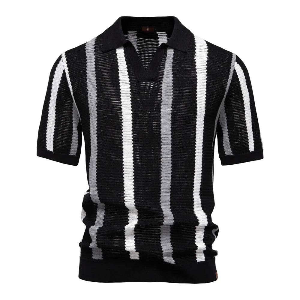 Men's Ribbed Knit Polo High quality Male Polo Shirt